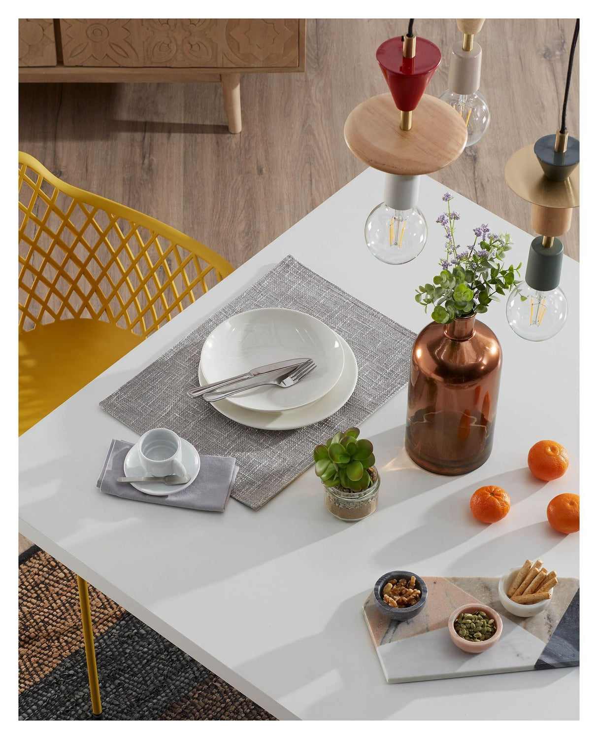 Kave Home Arya Dining Table White/Steel, 200x100