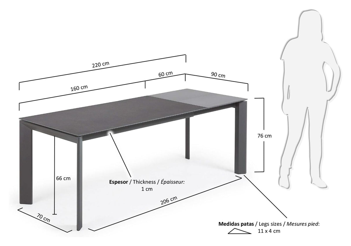 Axis matbord, 160/220x90, Vulcano Roca Finish/Anthracite ben