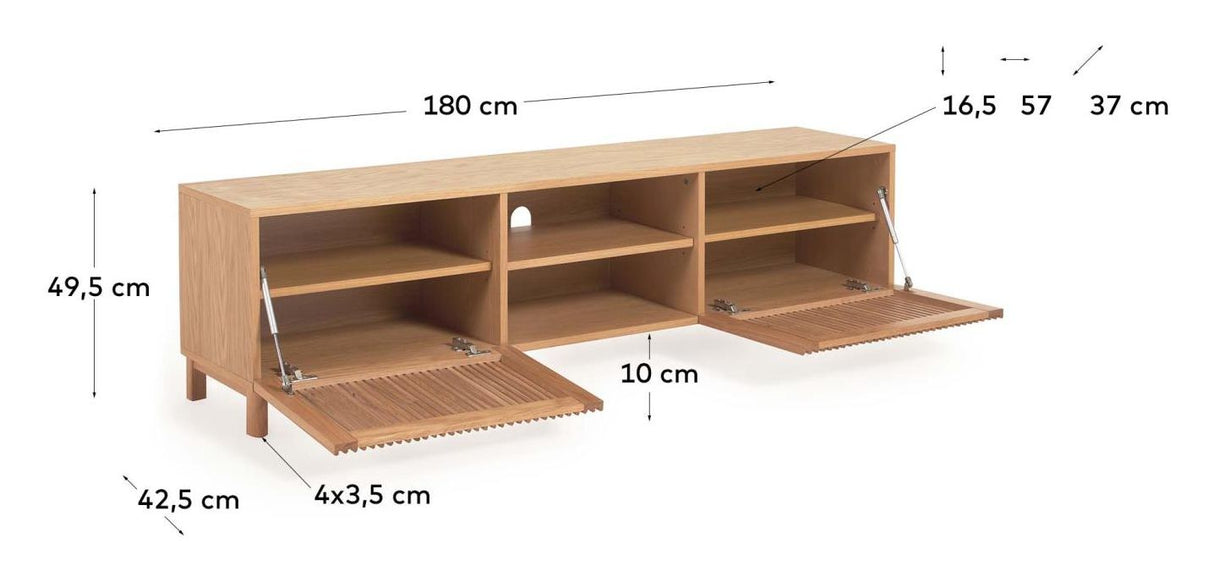 Beyla TV -bord med 2 dörrar, B180, ek/faner