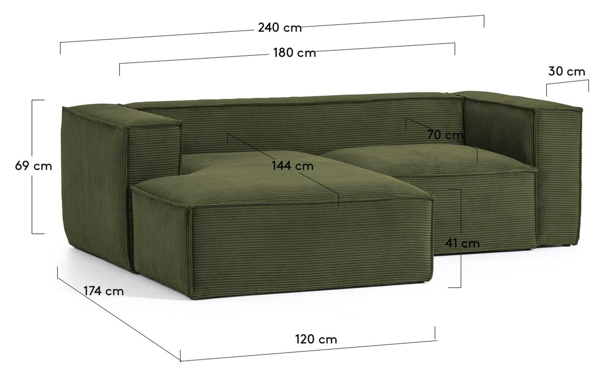 Block 2-Pers. Soffa med vänsterläge schäslong, B240, Green Velvet