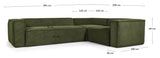 Block 3-Pers. Corner Soffa, 290x230, Green Velvet