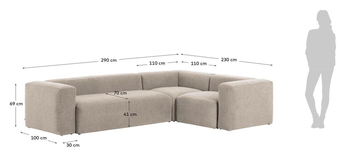 Block 3-Pers. Corner Soffa Beige Chenille, 290x230