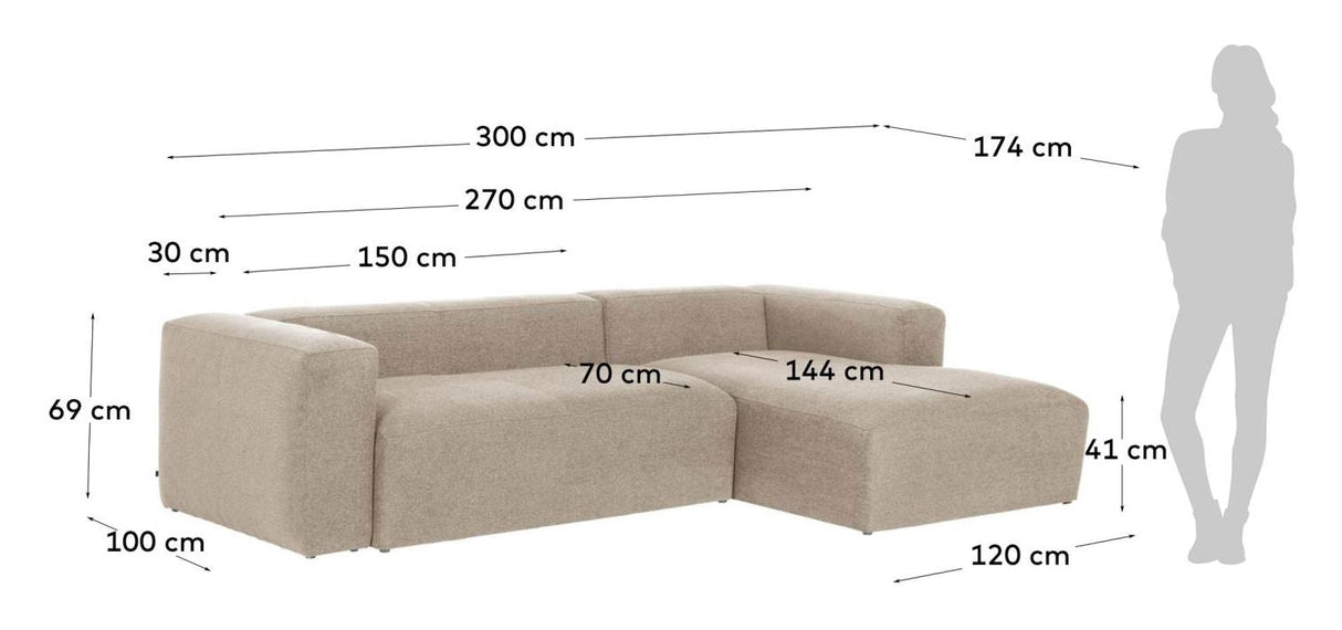 Block 3-sits soffa w. Höger schäslong - beige