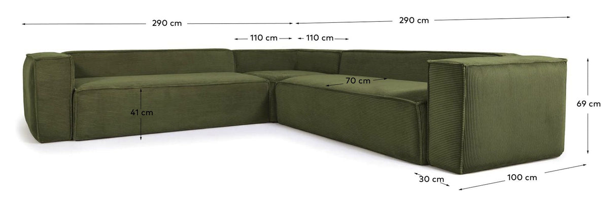 Block 4-Pers. Corner Soffa, 290x290, Green Velvet