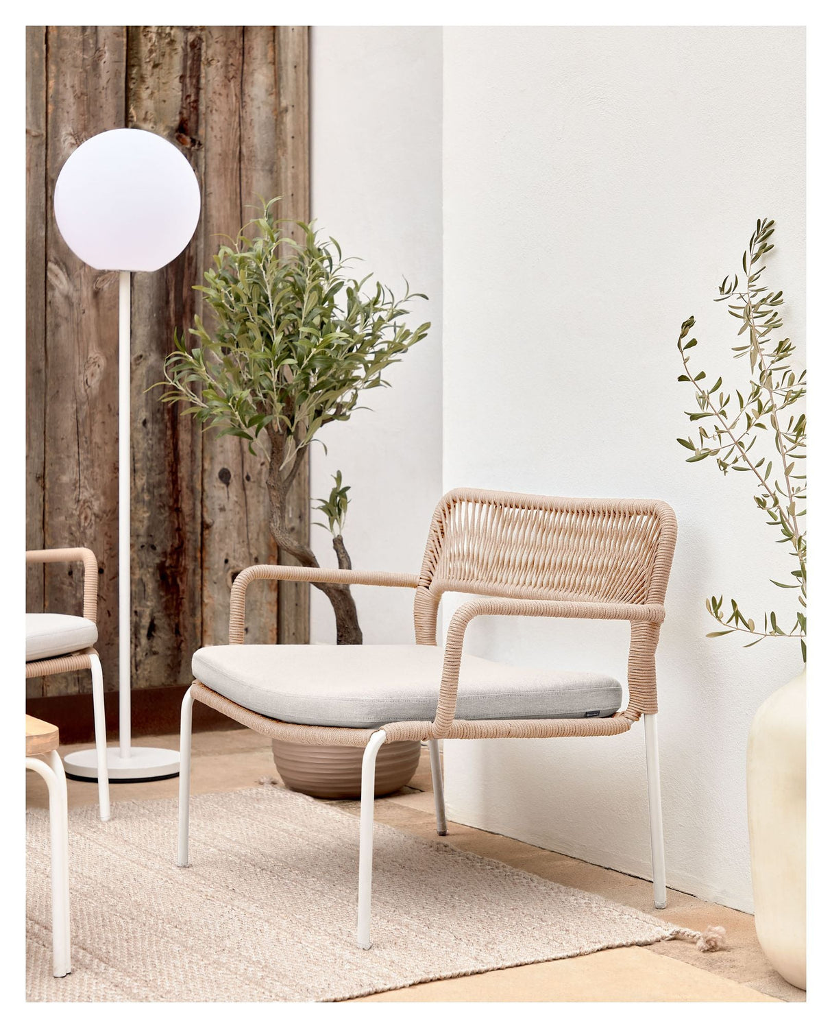 Cailin lounge stol beige rep/vitt