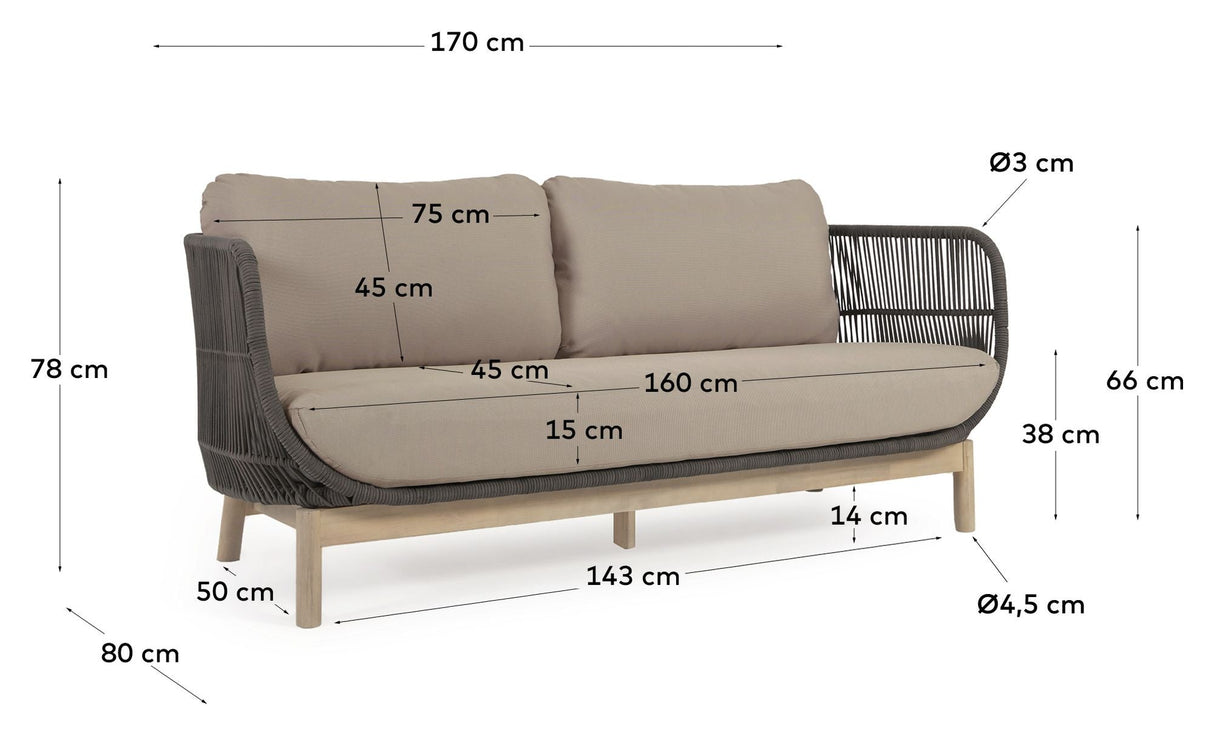 Catalina 3-Pers. Lounge säng med grönt rep, akacia trä