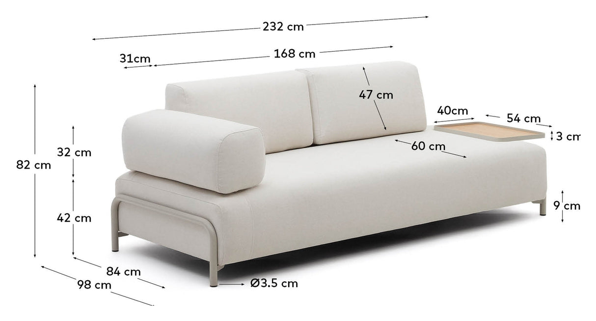 COMPO 3-PERS. Soffa med ekbricka, beige chenille