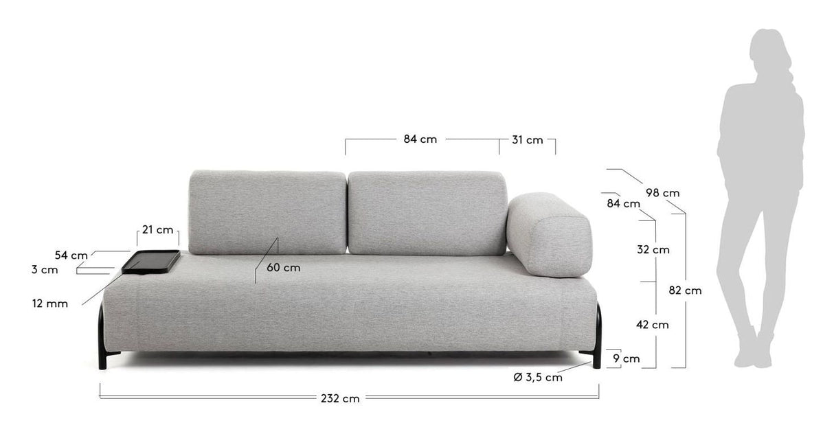 Compo 3-sits soffa w. liten bricka