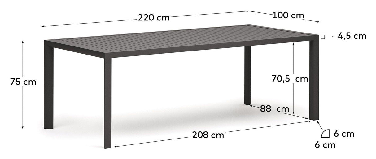 Culip Garden Table, Grey Alu, 220x100