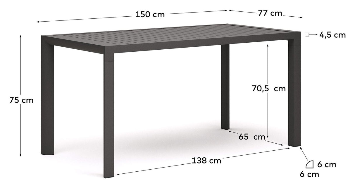 Culip Garden Table, Grey Alu, 75x77x150