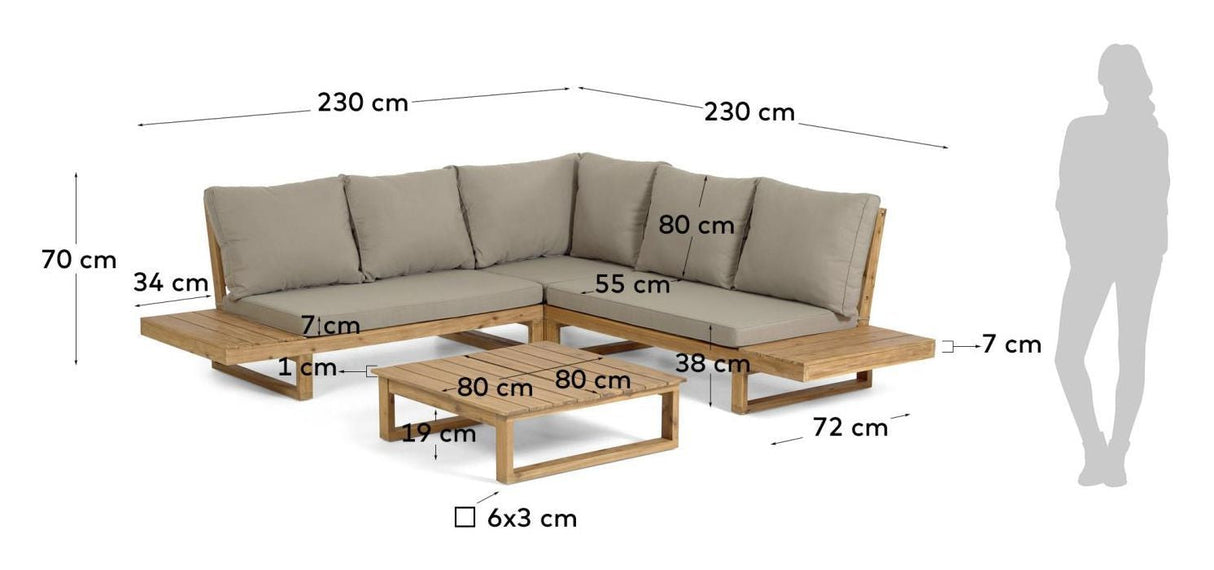 Flaviina 5-Pers. Lounge soffa akacacia