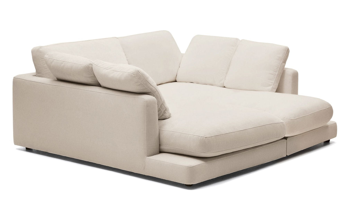 Gala 3-sits soffa med dubbel schäslong, beige chenille tyg