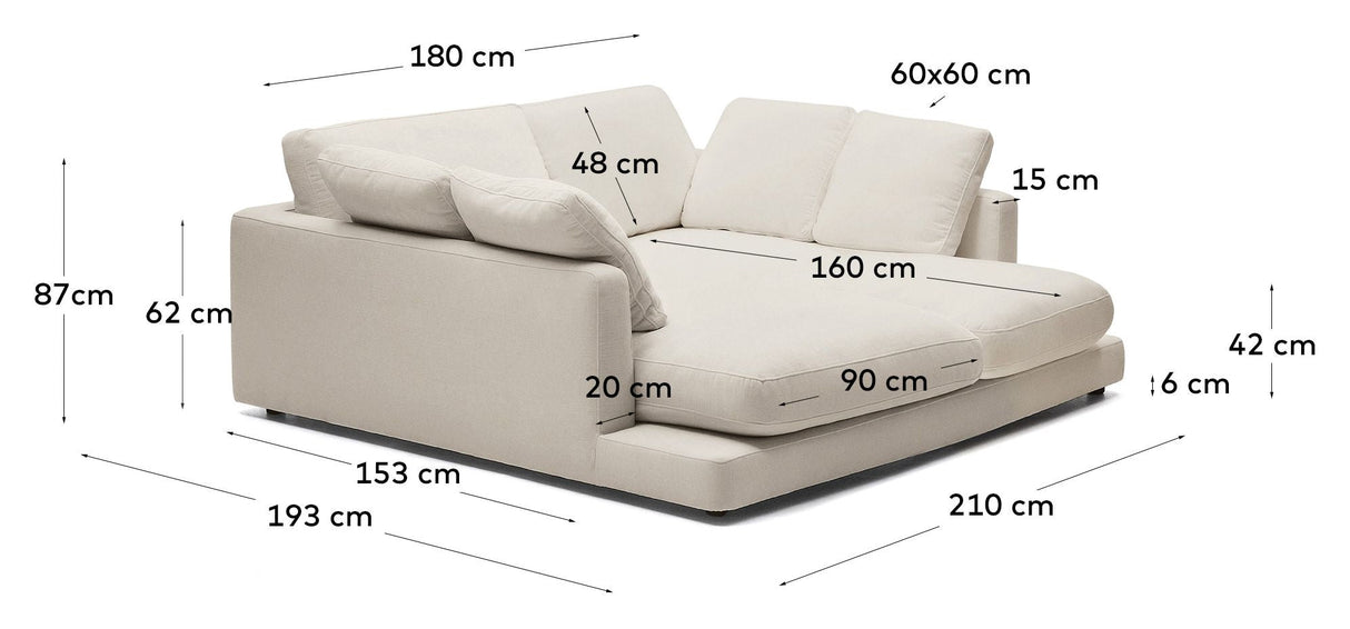 Gala 3-sits soffa med dubbel schäslong, beige chenille tyg