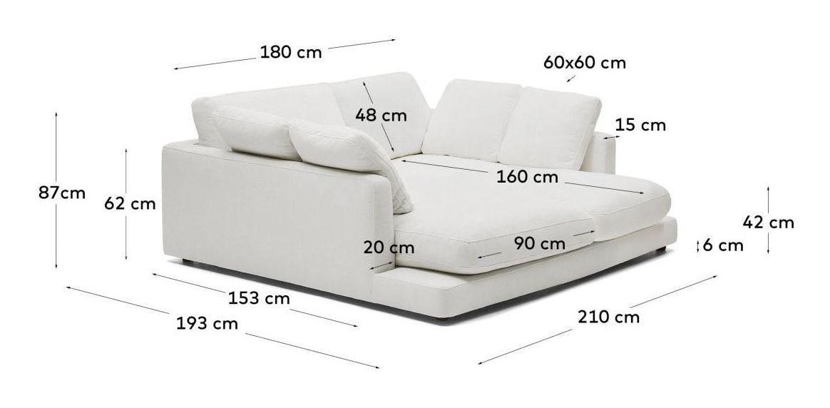 Gala 3-sits soffa med dubbel schäslong, vit chenille-tyg