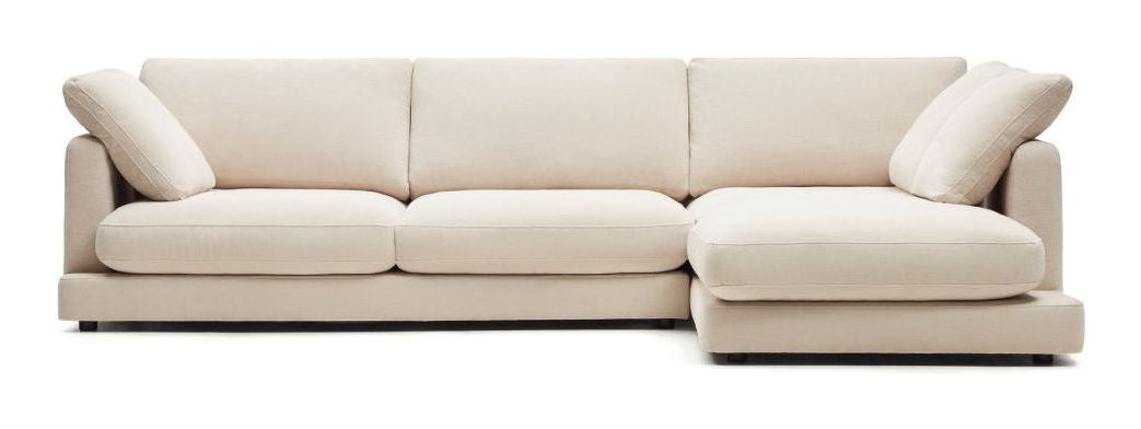 Gala 4-sits soffa med schäslong på höger sida, beige chenille tyg