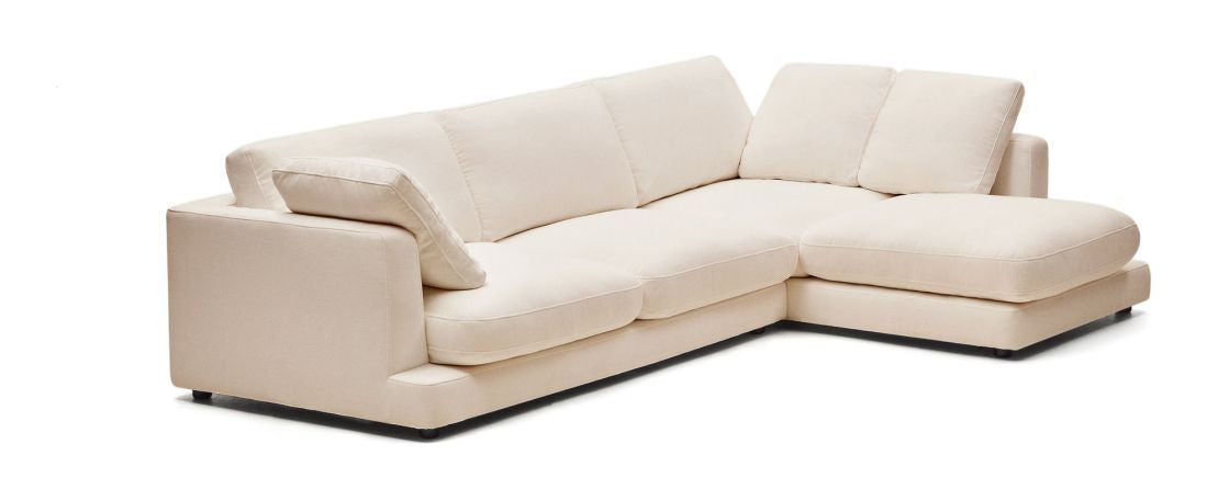 Gala 4-sits soffa med schäslong på höger sida, beige chenille tyg