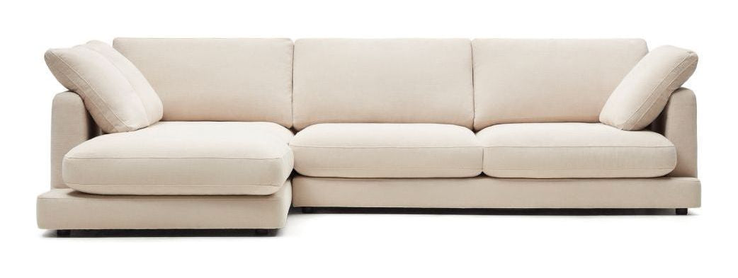 Gala 4-sits soffa med schäslong på vänster sida, beige chenille tyg