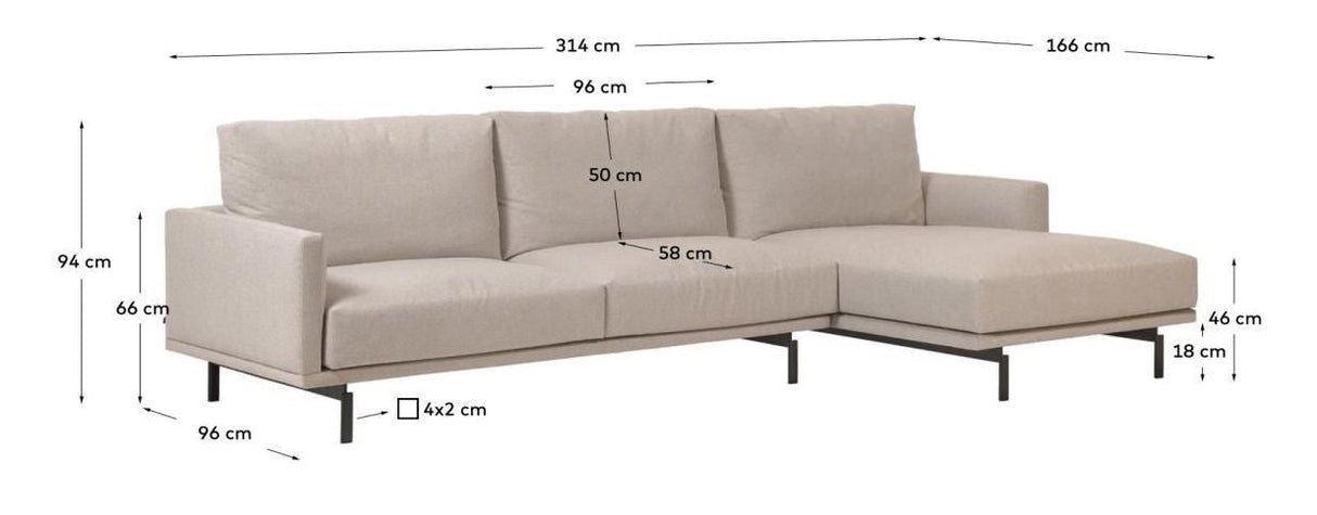 Galene 4 -sits soffa med höger schäslong - beige