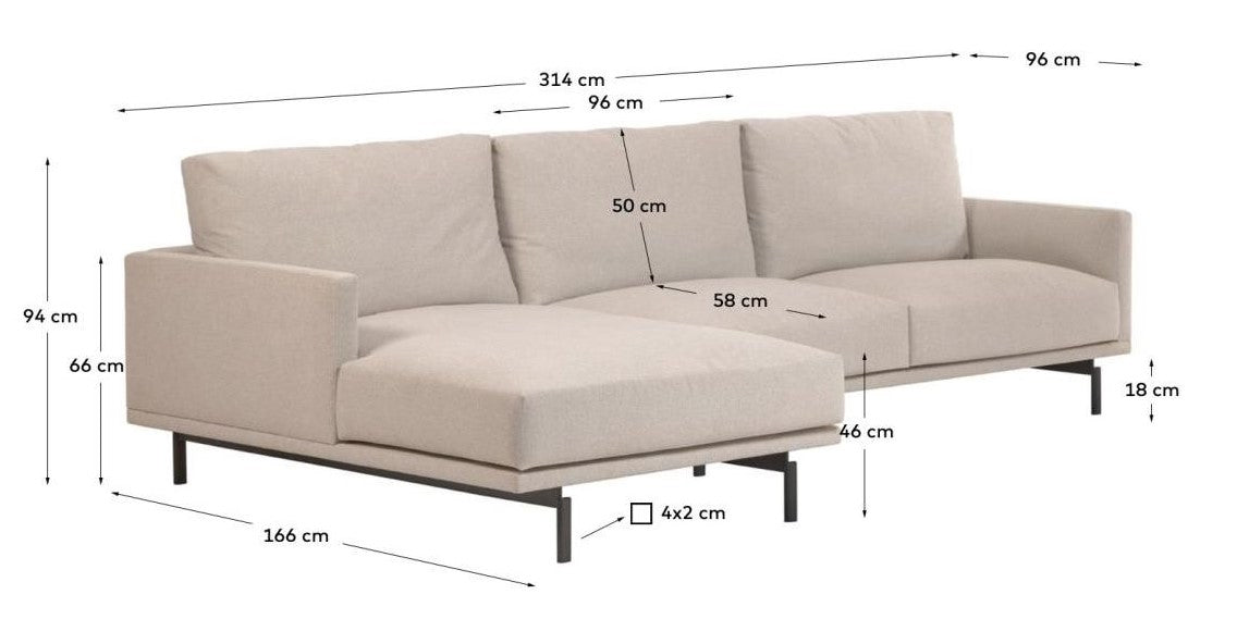 Galene 4 -sits soffa med vänster schäslong - beige