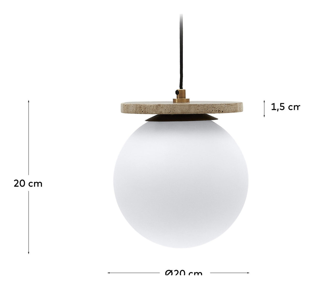 Malachis taklampa med glasskugga, travertinsten topp