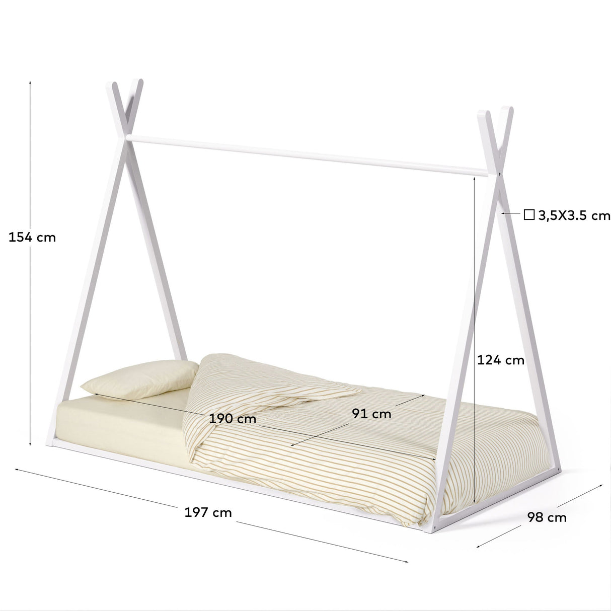 Maralis teepee barnsäng, 90x190 cm, vit