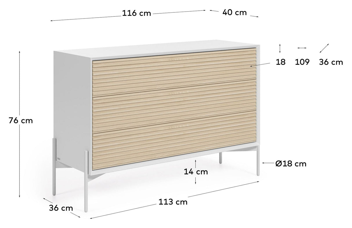 Marielle Chest w. 3 lådor, B116, vit/askfanér