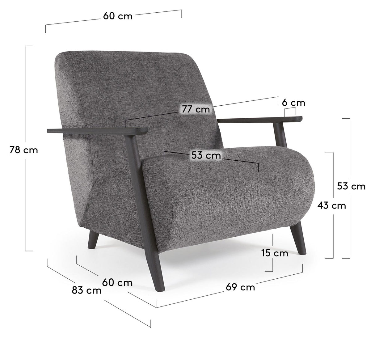 Meghan Lounge Chair, Grey Chenille/träben Wenge Finish