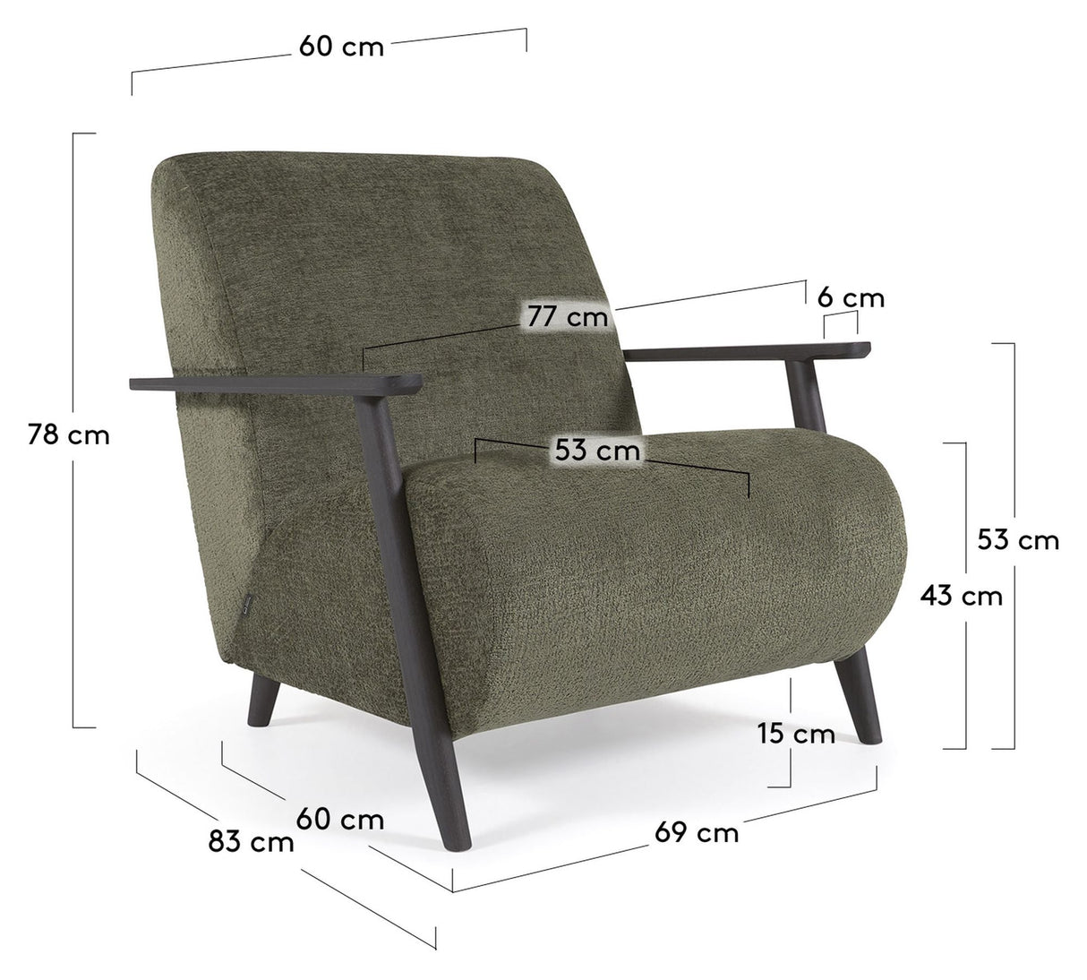 Meghan Lounge Chair, Green Chenille/träben Wenge Finish