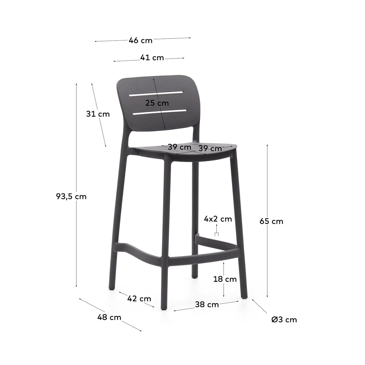 Morella utomhusbarstol, H: 65 cm, grå plast