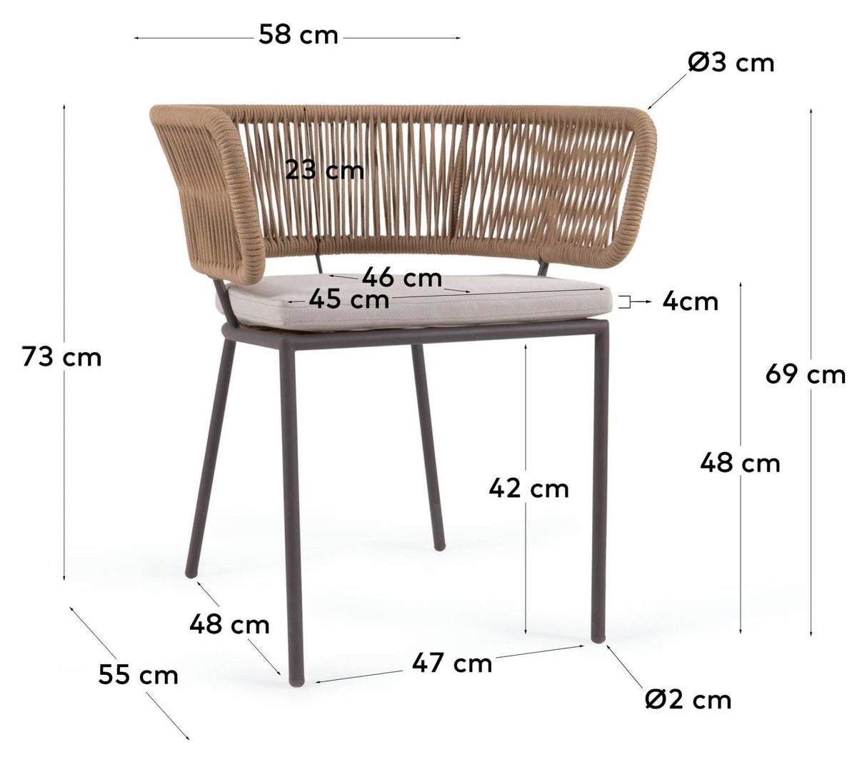 Nadin Lounge Chair w. beige rep, galvaniserade stålben