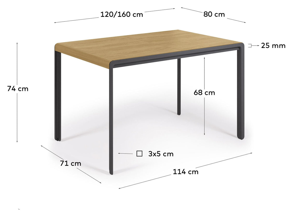 Nadyria matbord med förlängning - ekfanér/stålben, 120/160x80