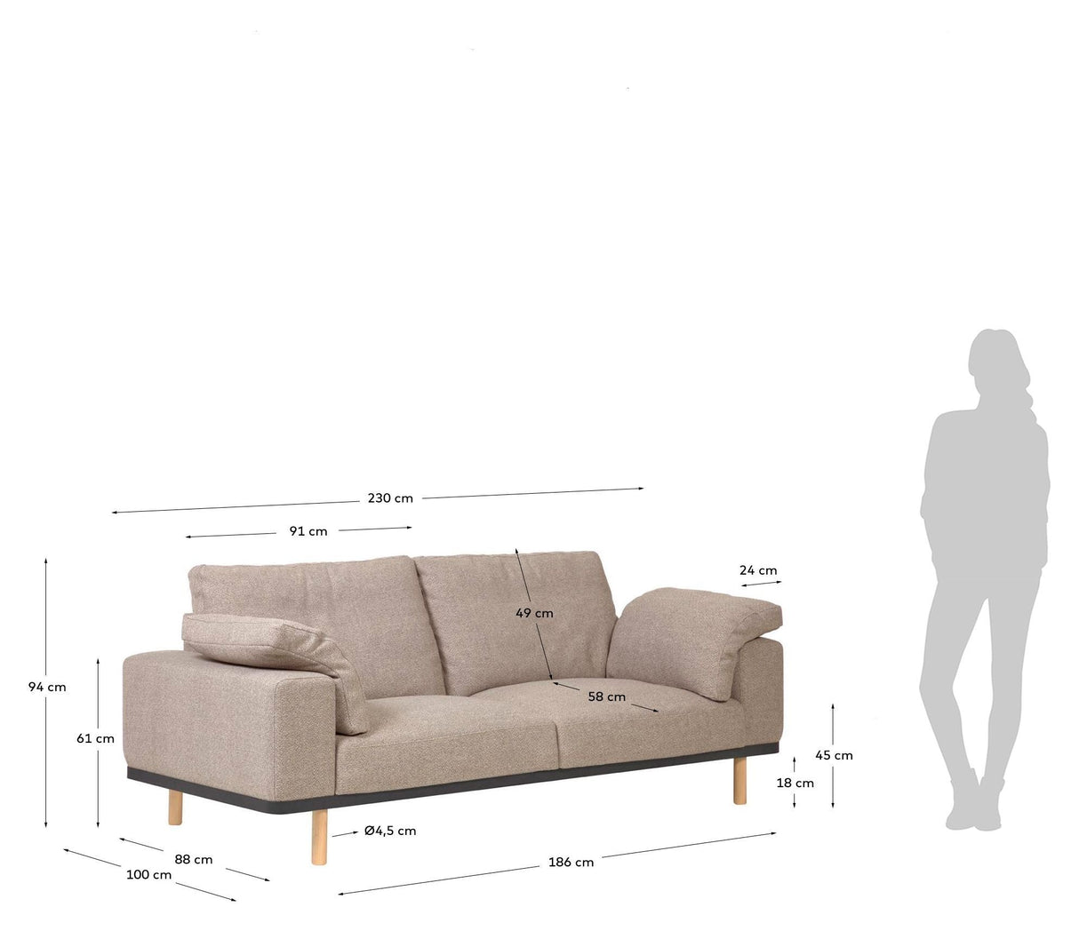 NOA 3-Pers. Soffa med kuddar beige/natur