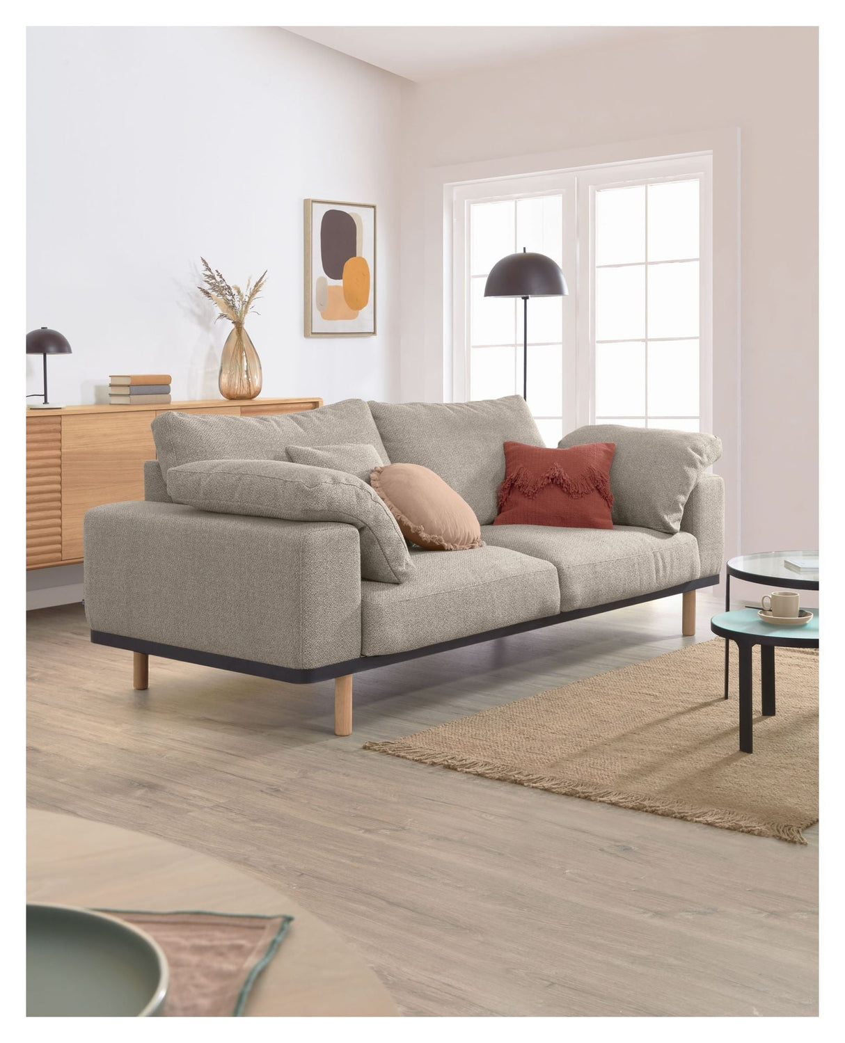 NOA 3-Pers. Soffa med kuddar beige/natur