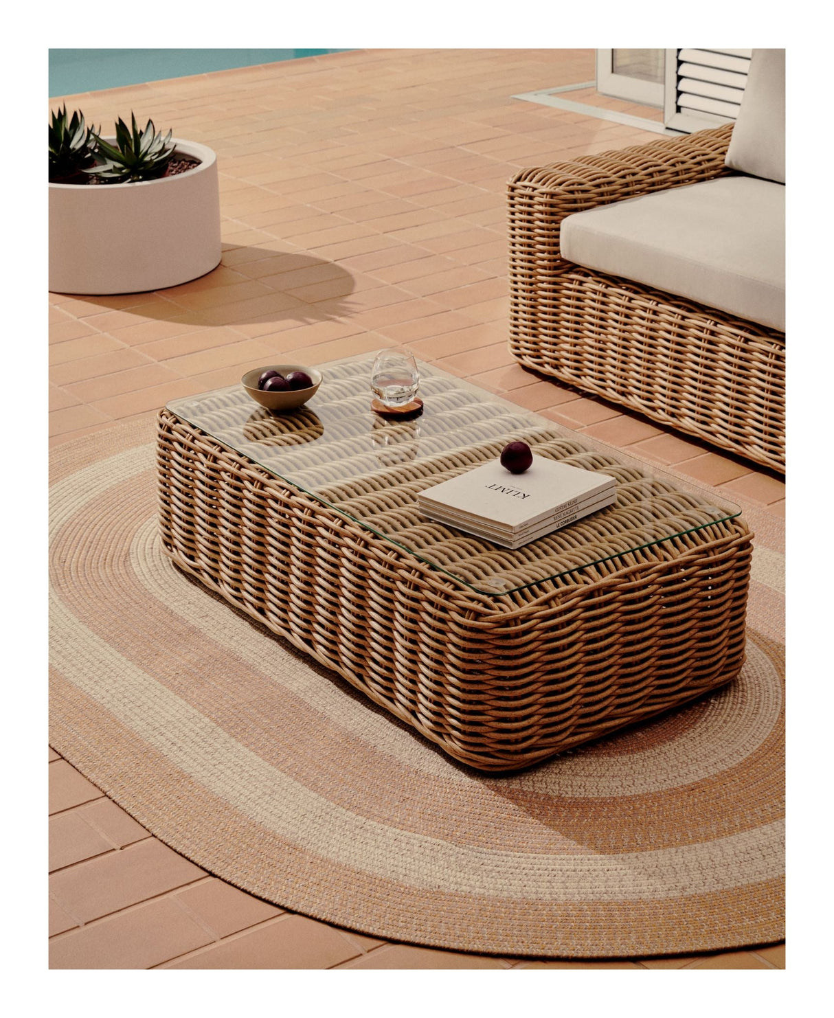 Portlligat Lounge Table, Beige Rattan, 110x60