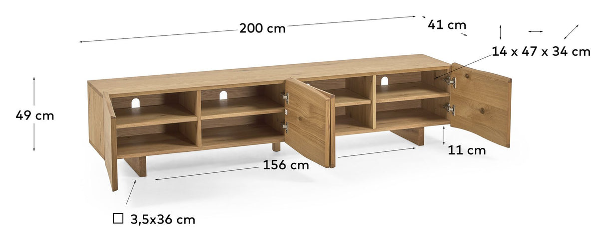 Rasha TVBord w. 4 Dörrar, 200x49, Oak Veneer