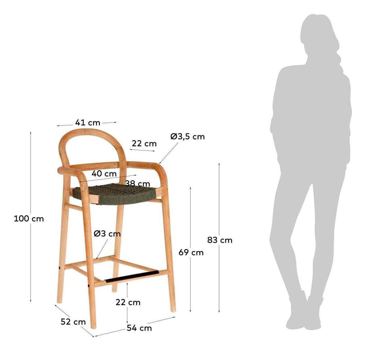 Sheryl Barstol SH: 69 cm, grönt/lätt trä