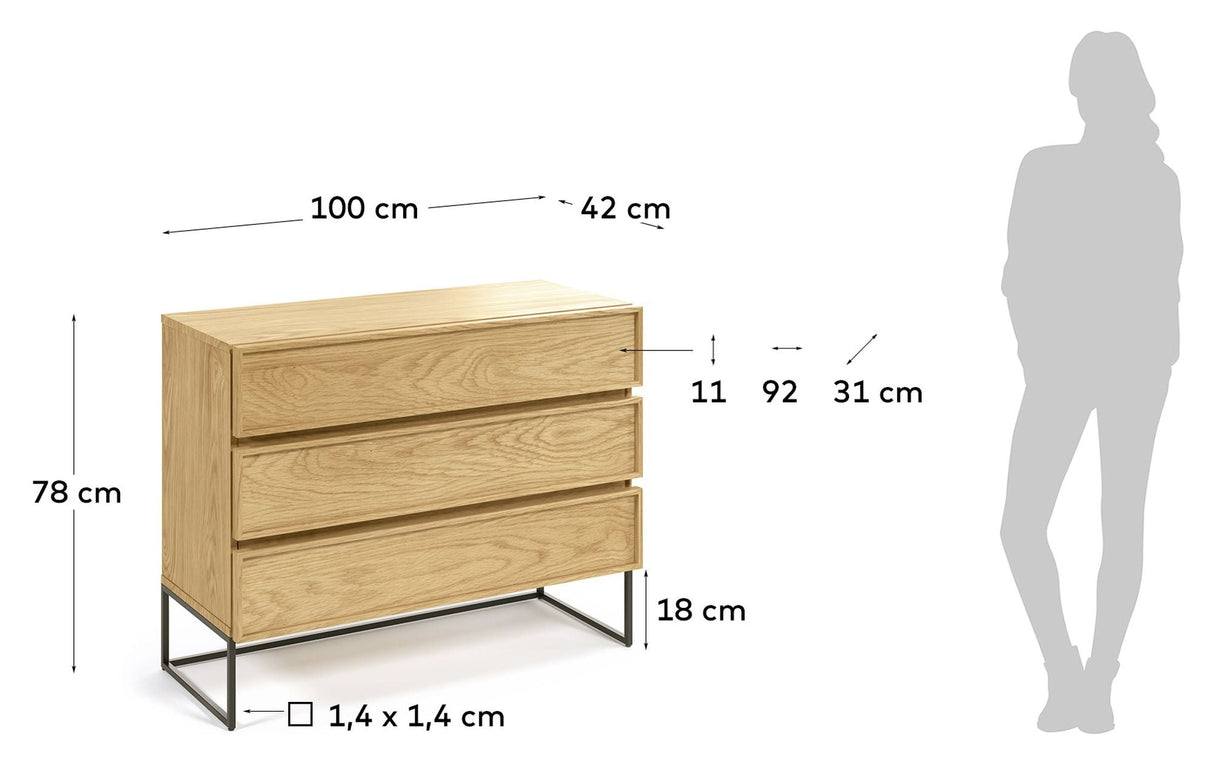 Taiana bröst w. 3 lådor - Oak Veneer