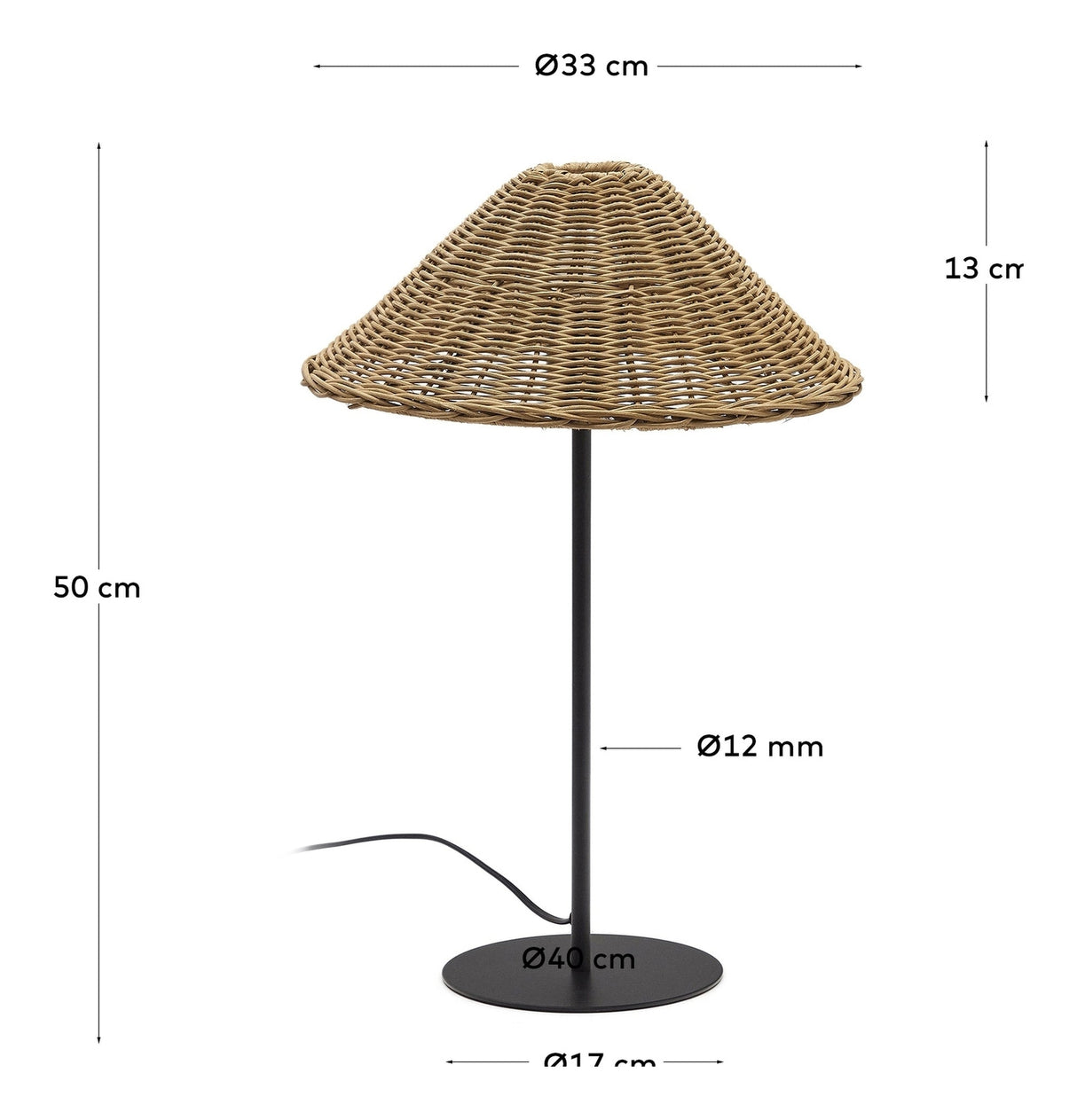 Urania bordslampa med svart finish, rotting och metall