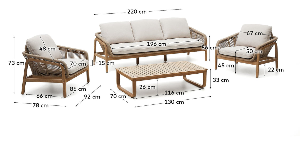 Vellana Set: 3-sits soffa, 2 fåtöljer och soffbord