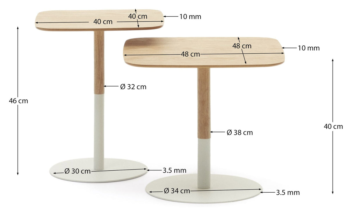 Watse -sidobord, uppsättning av 2, Oak Veneer, 40x40/48x48