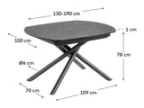 Yodalia Dining Table Grey, 130/190x100