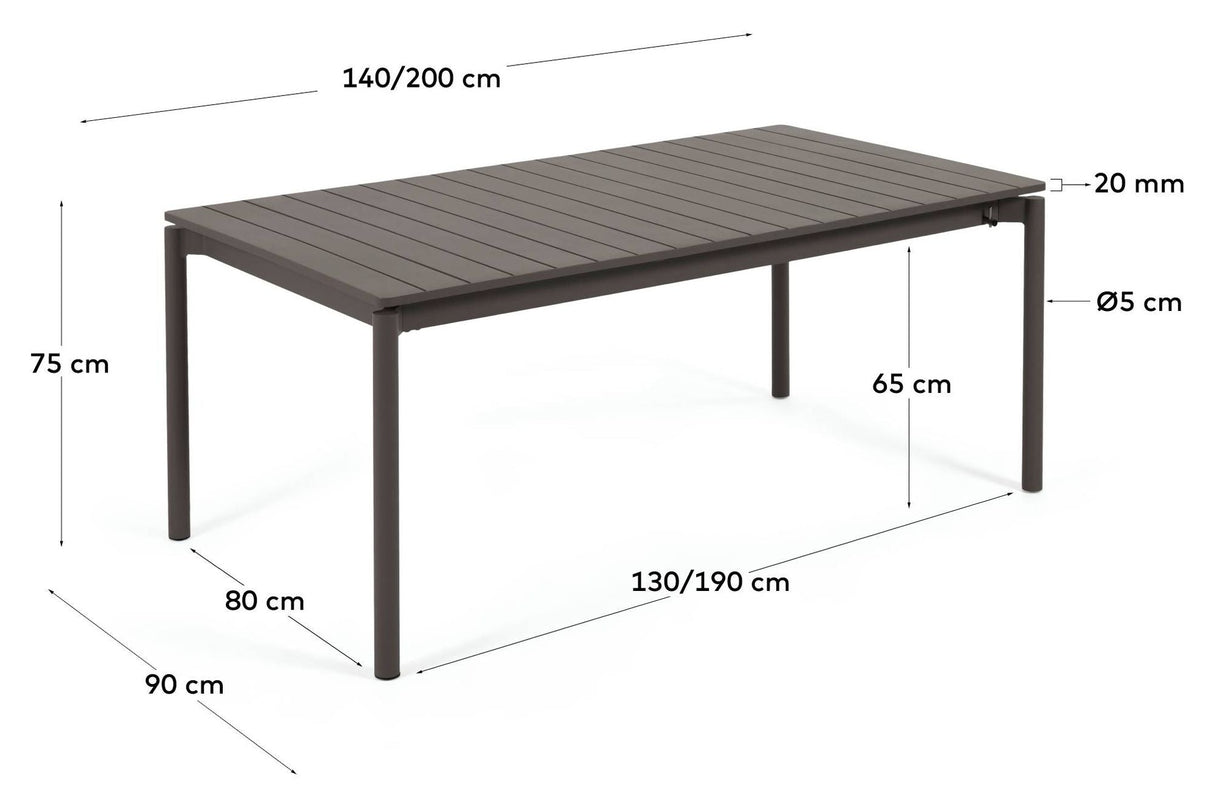 Zaltana Garden Table With Extension, 140/200x90, Mat Black Aluminium