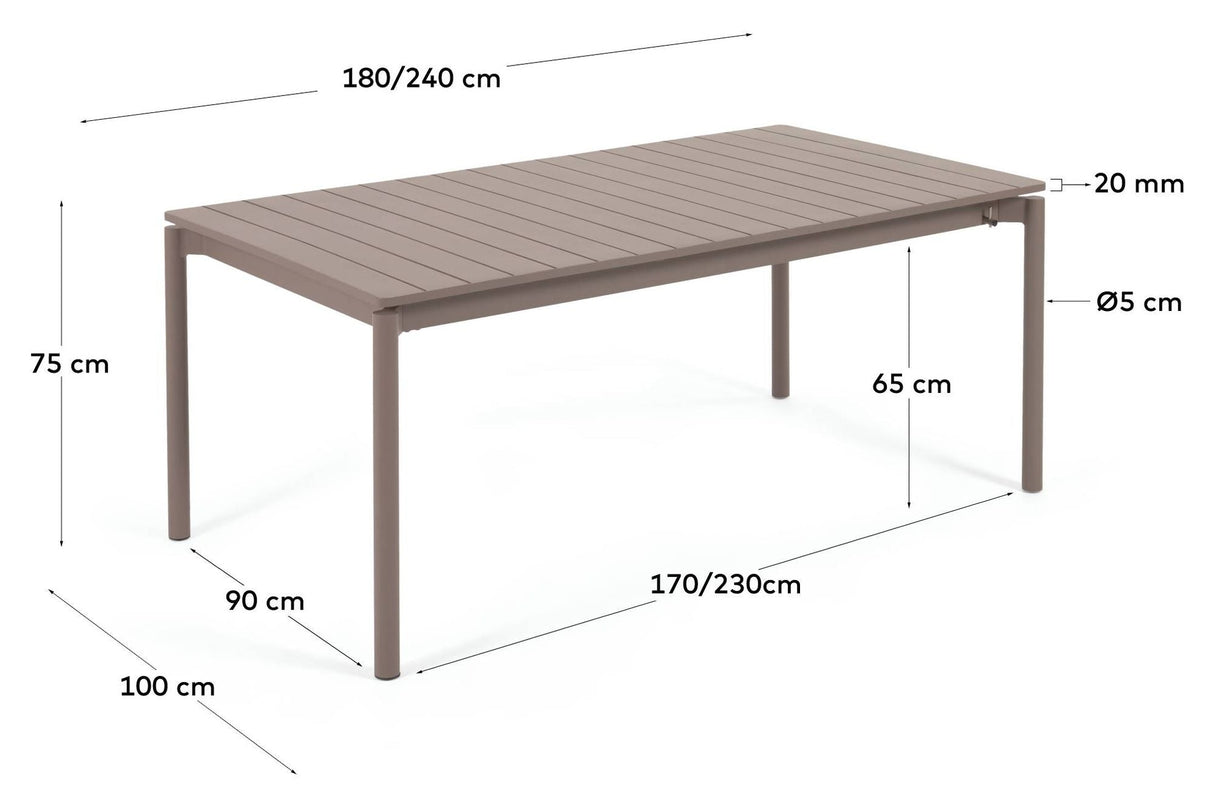 Zaltana Garden Table With Extension, 180/240x100, Mat Brown Alu