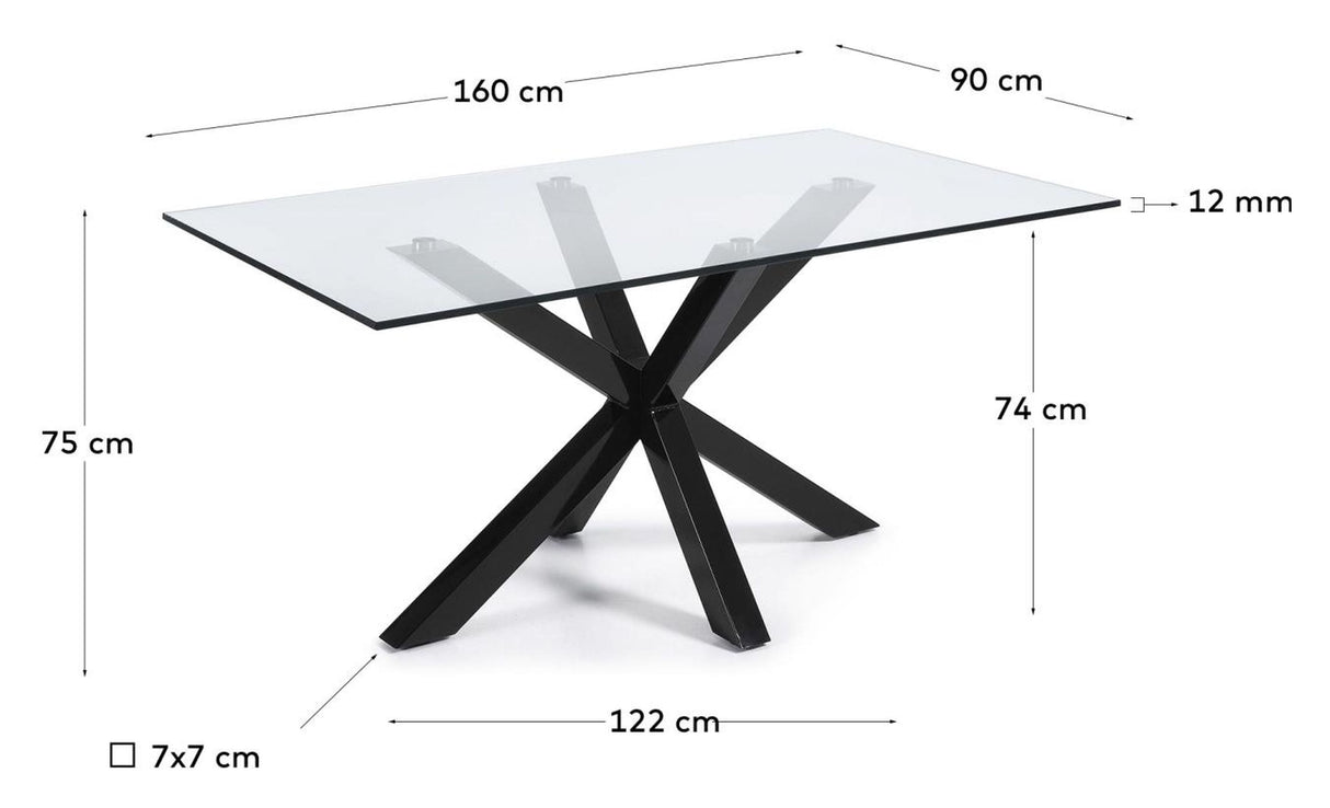 Argo, matbord 160x90cm, svart/glas