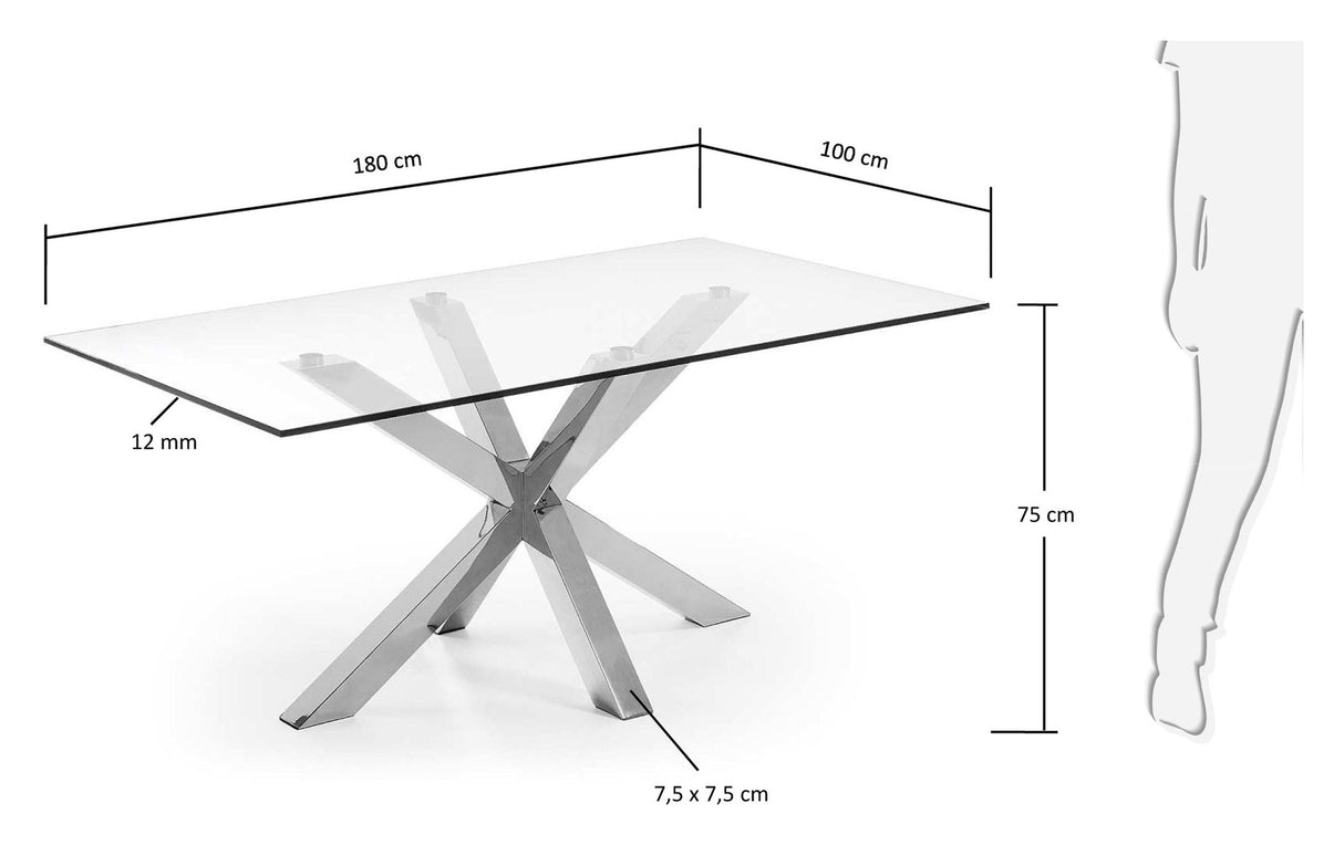 Argo, matbord 180x100cm, glas/silver