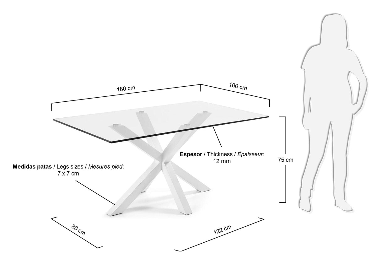 Argo, matbord 180x100cm, glas/vitt