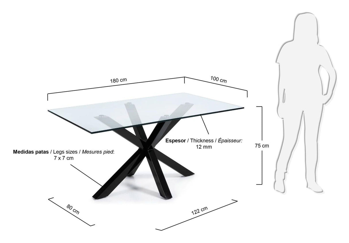 Argo, matbord 180x100cm, glas/svart