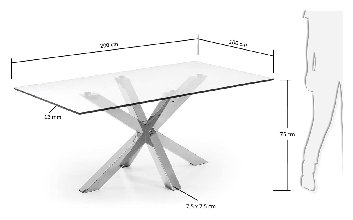 Argo, matbord 200x100cm, glas/silver