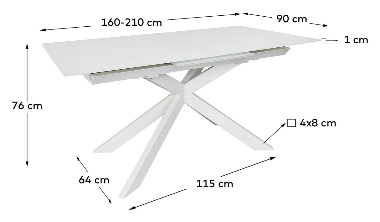 Atminda utdragbar tabell 160x90, vitt glas och MDF