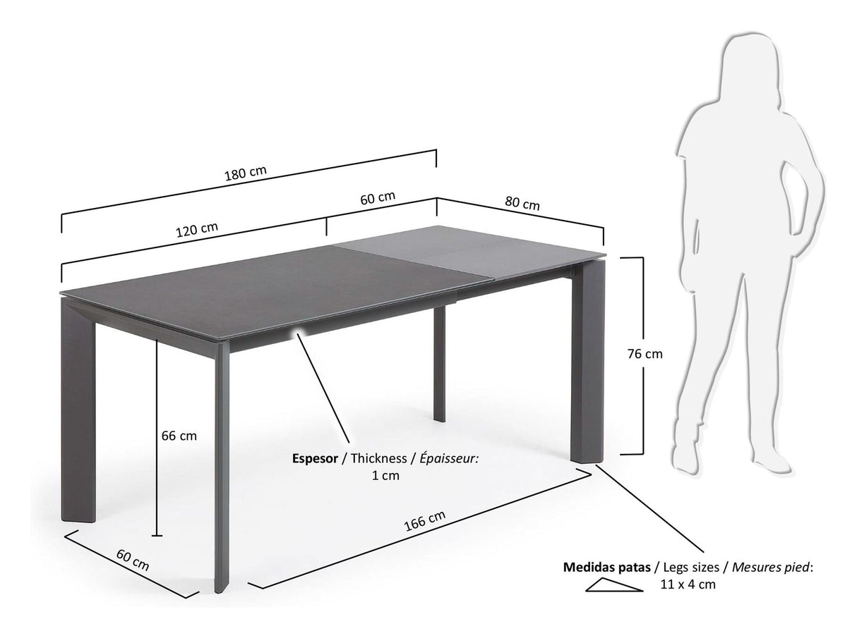 Axel, matbord 120/180 cm, grå